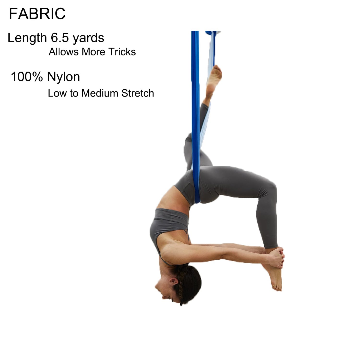 F.Life Aerial Yoga Hammock 6.5 yards Premium Aerial Sling Silk Fabric Yoga Swing for Antigravity Inversion Include Daisy Chain,Carabiner and Pose Guide (Blue Omber)