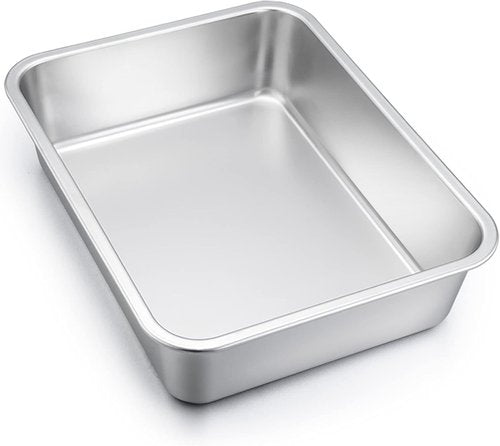 E-far Deep Lasagna Pan - Stainless Steel Roasting Dish, 12.75 x 10 x 3.2 Inches, Non-Toxic & Dishwasher Safe