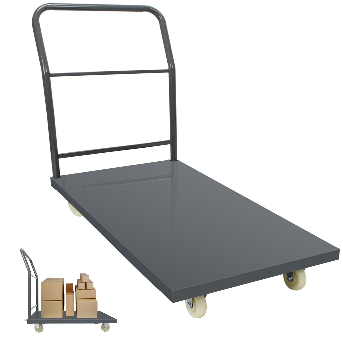 Heavy Duty Platform Truck Moving Flatbed Cart, 24"x36"Push Dolly, 2000 LBS Dolly Cart Flatform with Wheels and Handle, Steel Flatbed Cart for Luggage Moving, Shopping