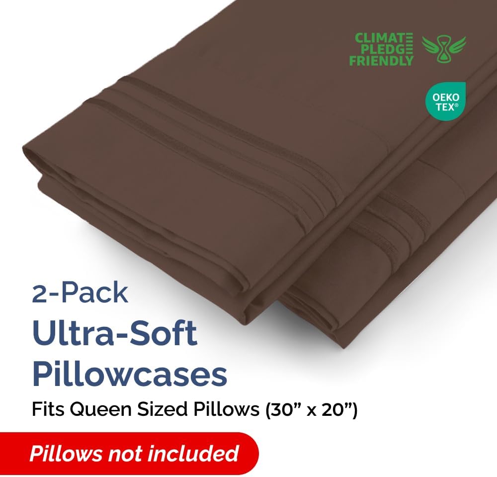 Queen Pillow Cases by [Brand Name] - Ultra Soft Hotel Quality Covers | Wrinkle-Free, Stain Resistant - 2 Piece Set in Brown