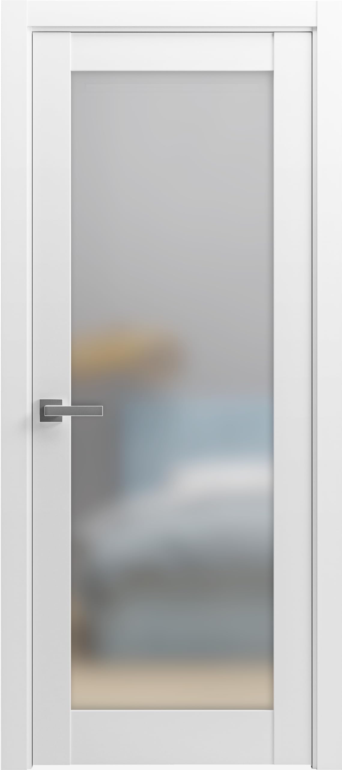 SARTODOORS Modern Solid French Door Frosted Glass 24 x 96 inches with Handle | Planum 2102 White Matte | Single Regural Panel Frame Trims | Bathroom Bedroom Sturdy Doors