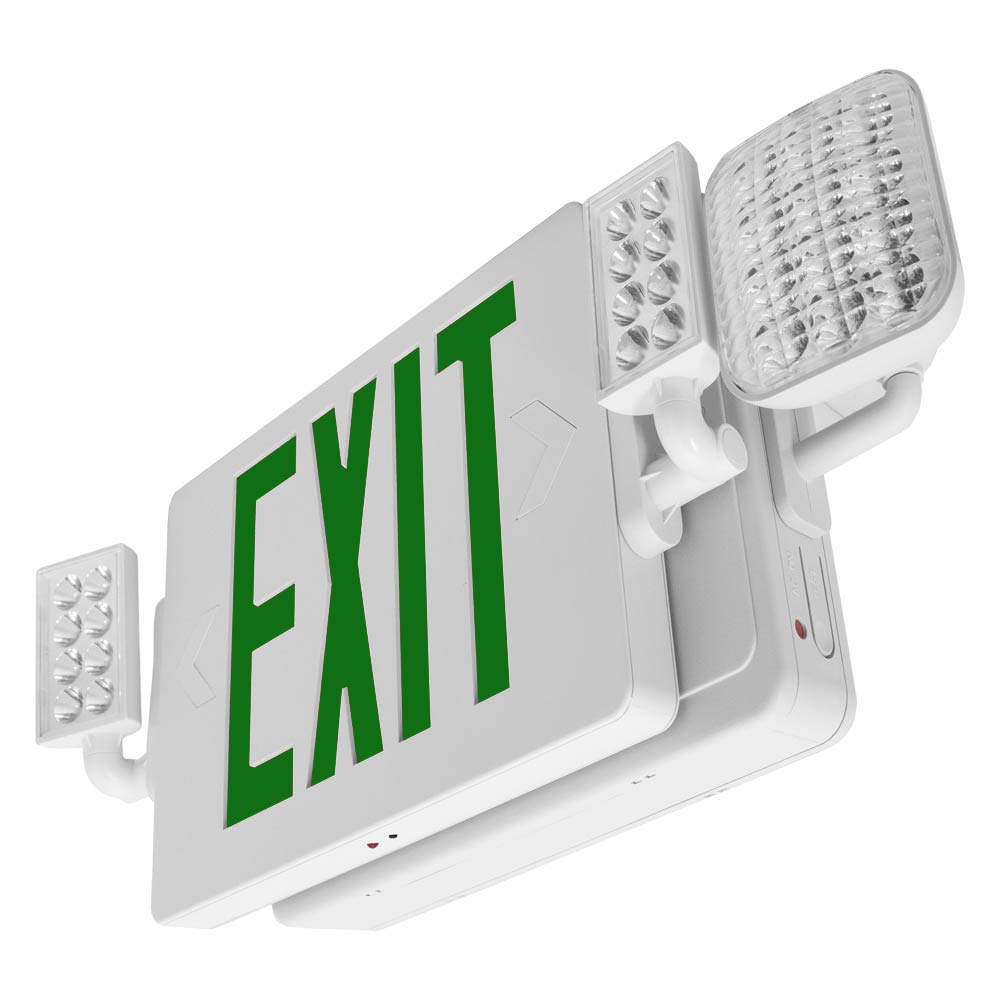 LFI Lights® Thin COMBO UL 924 Listed, Green LED, Exit Sign with Emergency Lights, White, 120-277VAC Hardwired with Battery Backup, Optional Double Face and Knock Out Arrows COMBOTGWBB 2 Pack