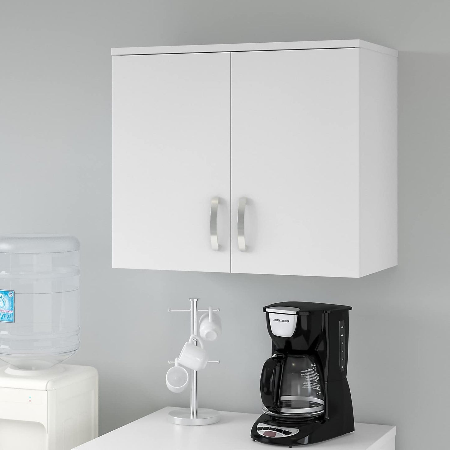Bush Business Furniture Universal Wall Cabinet with Doors and Shelves in White, Versatile Home Organizer, Office Storage Unit and Adjustable Shelving