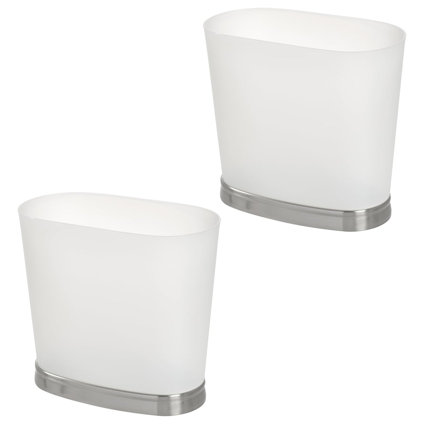 iDesign Slim Bathroom Trash Can, Small Plastic Garbage Can for Bedroom, Office, Desk, or Dorm, 2-Pack, Frost/Brushed
