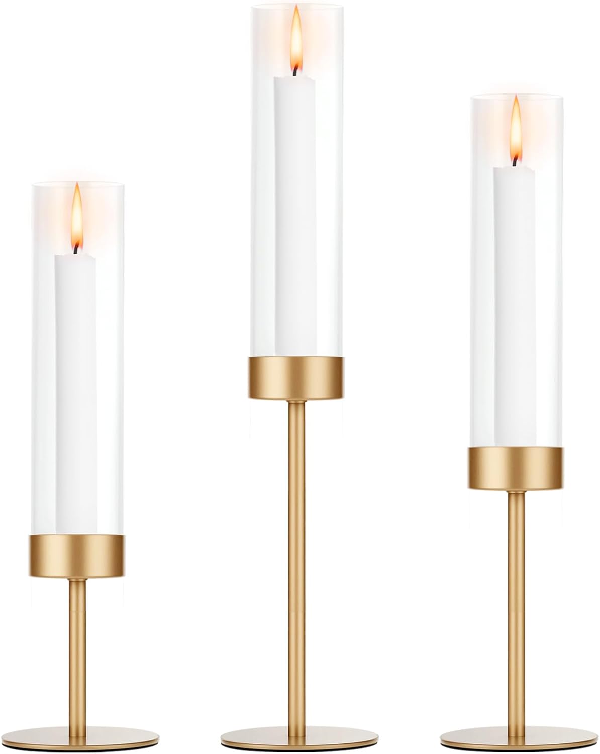 POKINE Tall Candle Holders - Set of 3 Hurricane Glass Taper Holders for Weddings & Parties