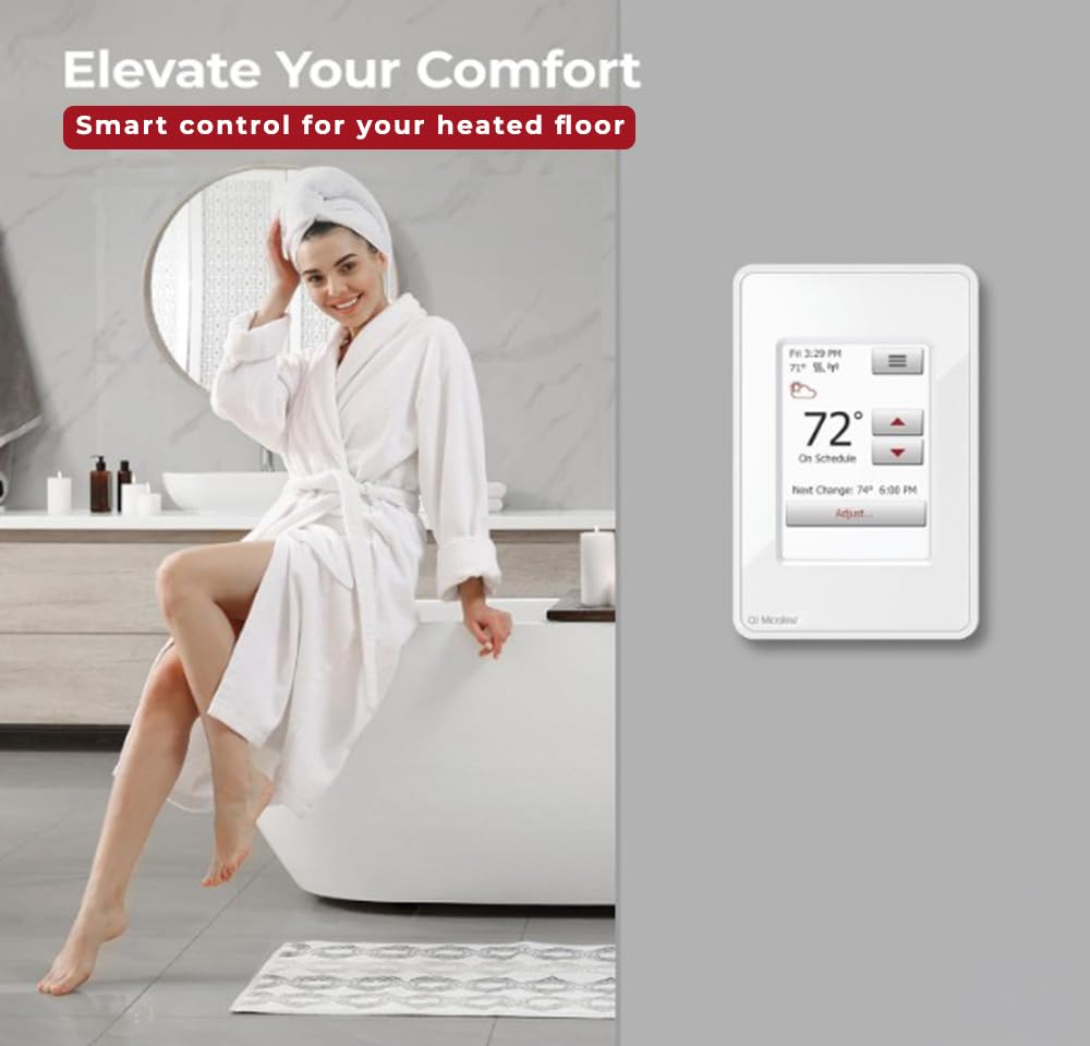Warming Systems Electric Radiant Floor Heating Thermostat, Touch Screen Programmable Thermostat with GFCI, 120V or 240V, with Intuitive Screen Interface, UDG4-4999, Includes Floor Sensor