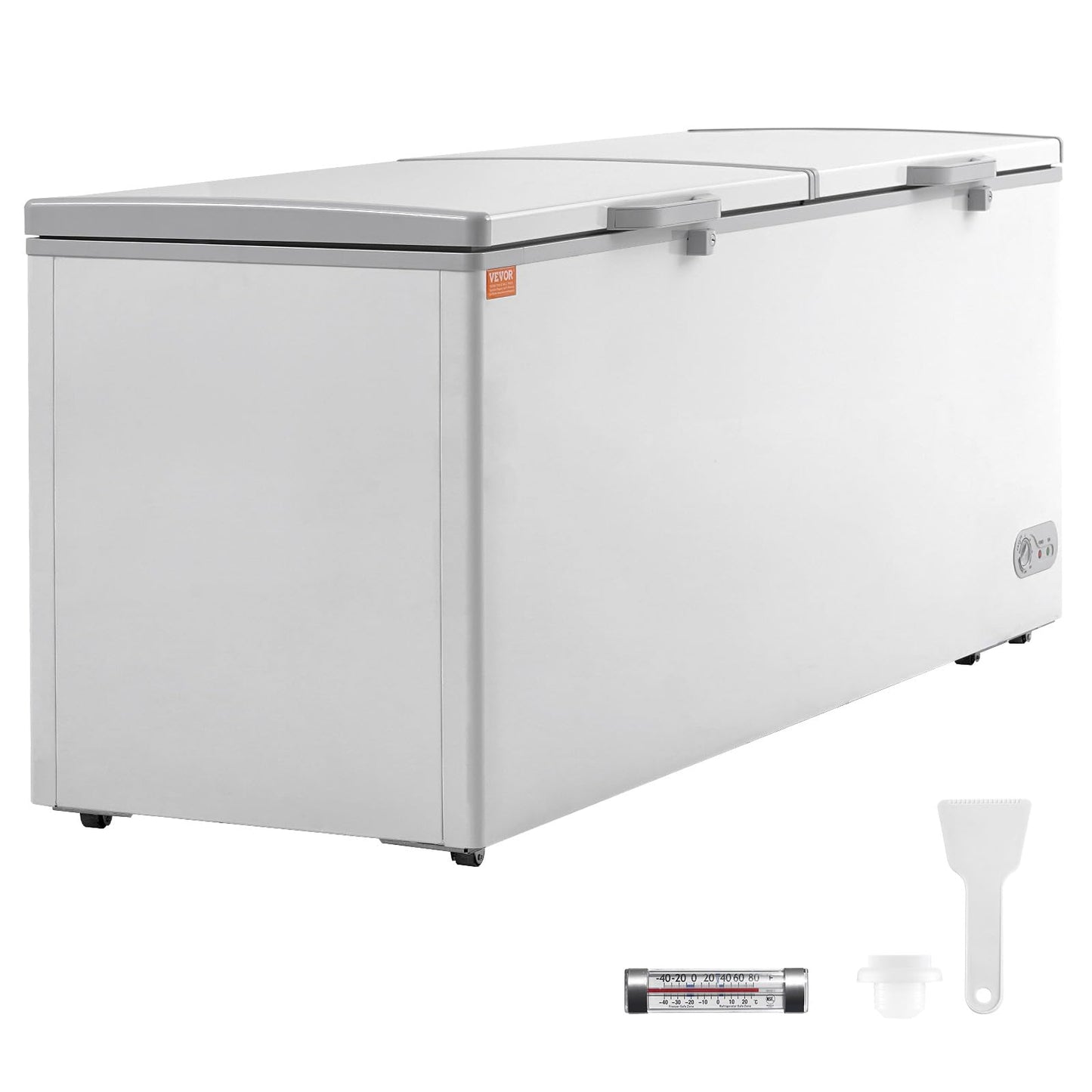 VEVOR Chest Freezer, 19.8 Cu.ft / 561 L Large Deep Freezer with Split Top Double Locking Lids, Freestanding Commercial Chest Freezer & 4 Removable Baskets, 7-Level Adjustable Temp, LED Light, 6 Wheels