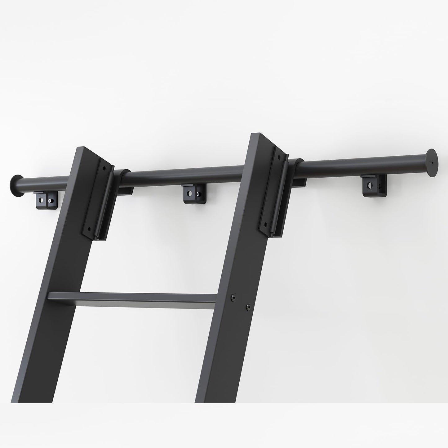 Fredbeck Aluminium Rolling Library Step Ladders 96" with 8FT Sliding Hardware Track Kit for Kitchen,Loft,Warehouses,Bookstore,attic,Metal Black