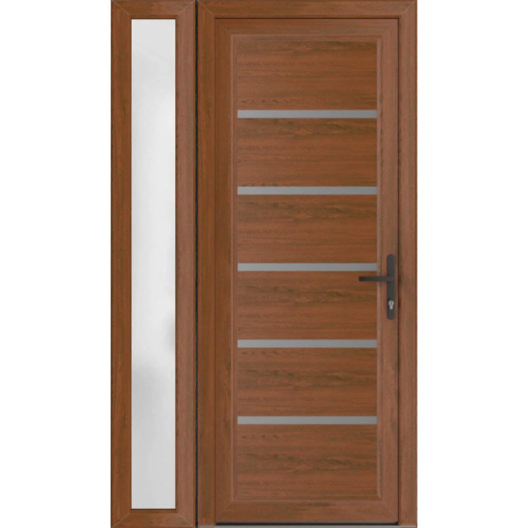 VDOMDOORS Front Exterior Prehung Metal-Plastic Door | Manux 8415 Walnut | Side Sidelite Transom | Residential Doors Entrance Patio Garage 48 x 80 (W36+12 x H80) Left-Inswing