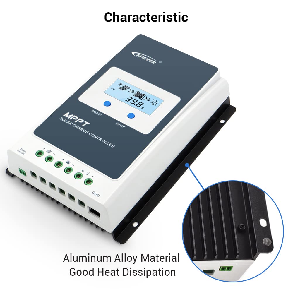 EPEVER 10A Solar Charge Controller MPPT 12V / 24V Auto Max.PV 100V Input Negative Ground Solar Panel Charge Regulator with MT50 Remote Meter Temperature Sensor RTS & PC Communication Cable RS485