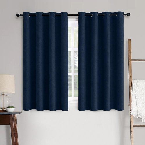 MIULEE Blackout Curtains - 100% Thermal Insulated Linen Textured Drapes | Midnight Blue, 52 x 45 Inch (2 Panels)