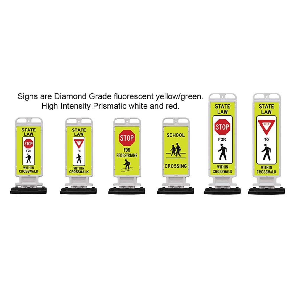 Plasticade Crosscade Crosswalk Sign, 36" Vertical Panel with 12x36 State Law Yield To Pedestrians Sign, Impact-Resistant Rubber Base, Diamond Grade Reflective Background and HIP Sheeting