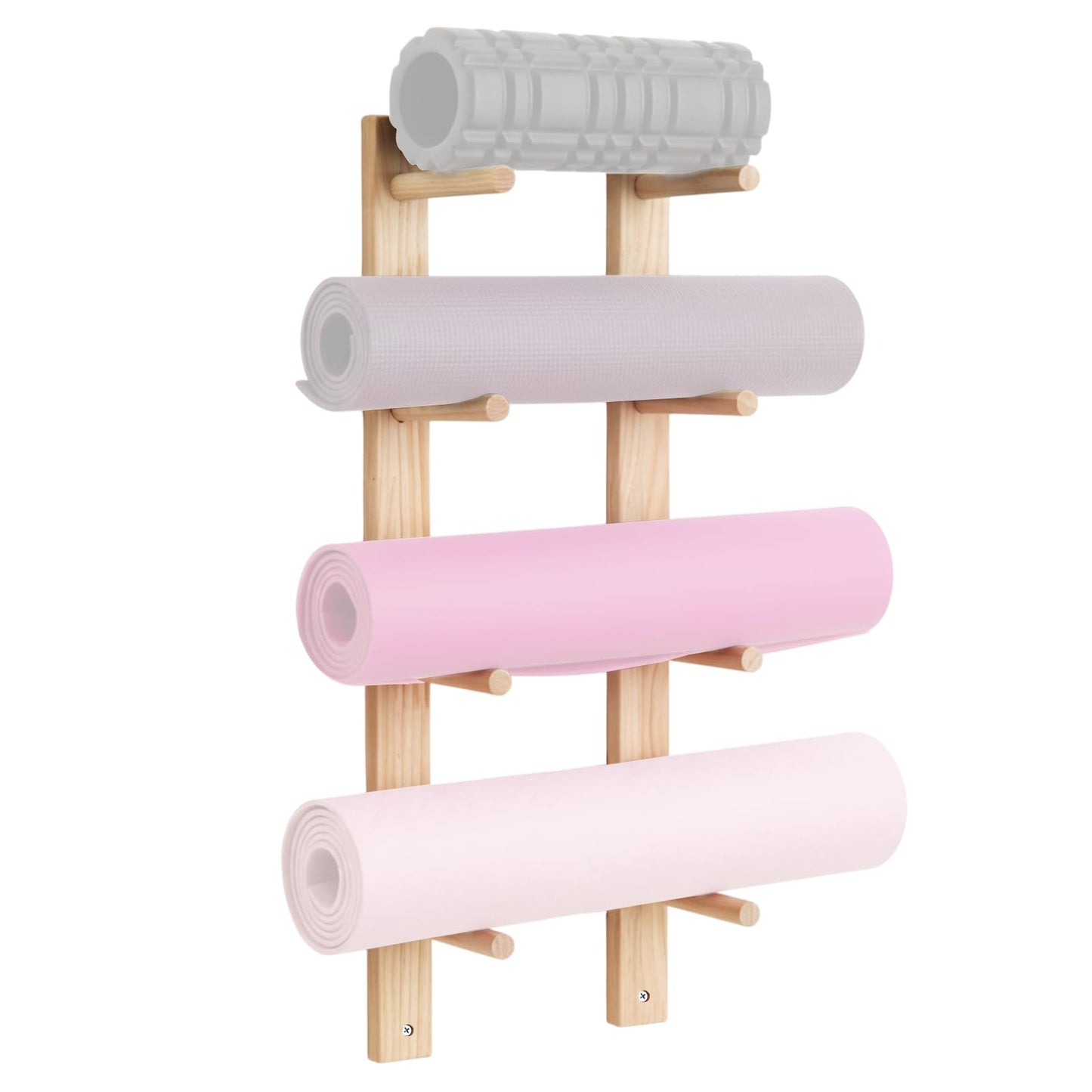 Cinnvoice 1 Pair Yoga Mat Holder Wall Mount Wooden Yoga Mat Storage Racks for Foam Roller & Fitness Accessories 4 Layer 28.7" X7" X2", Accommodating 4 Mats Save Space & Home Gym Organize