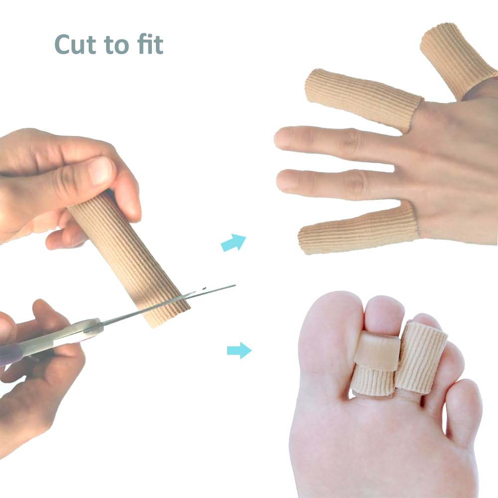 SOHLER 6 Packs Closed Toe Caps Finger Covers Sleeve Protectors, Elastic Fabric Lined with Soft Gel (Large 1"x 2-1/2")
