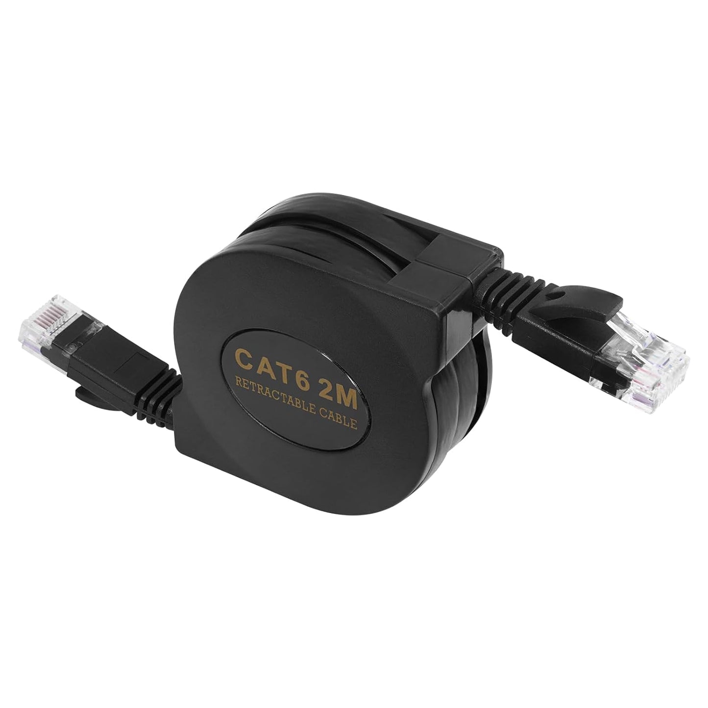 CAT6 6.6FT RJ45 10Gbps Retractable Ethernet Cable - High-Speed Cable with Flexible Rubber Coating, Black Plastic