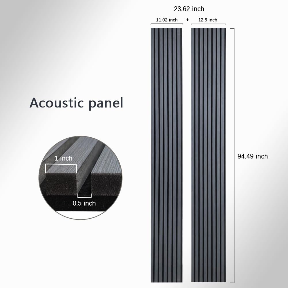 3D Fluted Sound Absorbing Acoustic Wood SLAT Wall Panels | Wall Panels for Interior Wall Decor | Luxury Wood Veneer Panel | 94.48 * 23.62in | 2PCS Coverage | Matte Black
