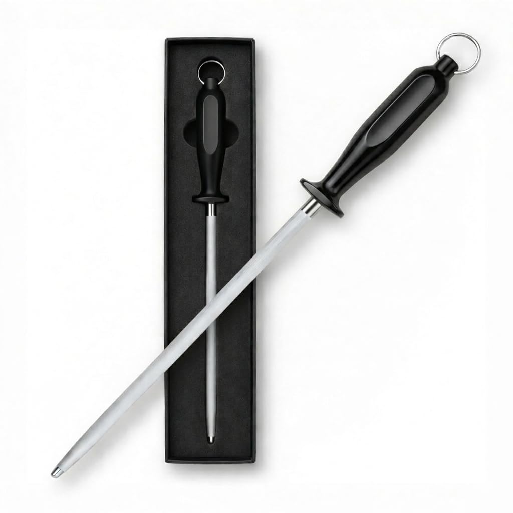 Foyfress Honing Rod 10 Inch, Knife Sharpener for Kitchen Knives, Magnetized High Carbon Steel Honing Steel with Ergonomic Handle, for Chef and Butcher Knives