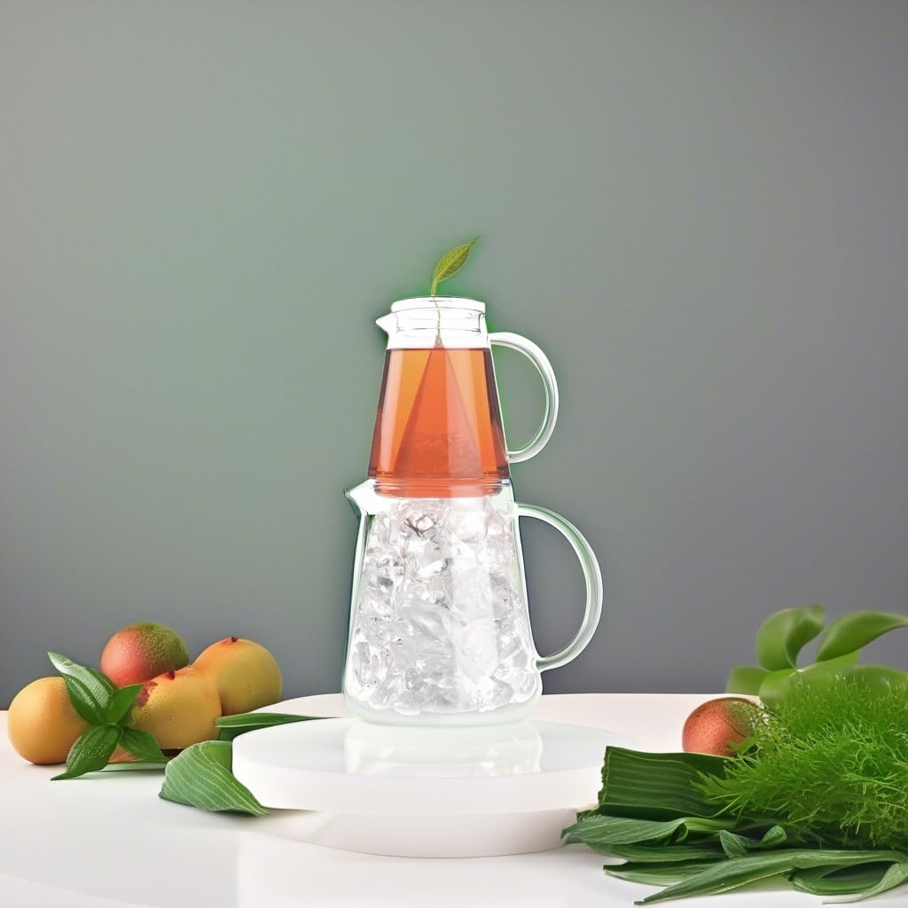 Tea Forte Tea Over Ice Steeping Pitcher Set of Two, 12oz for Steeping and 24 oz Pitcher for Perfect Flash Chilled Iced Tea, Dishwasher Safe