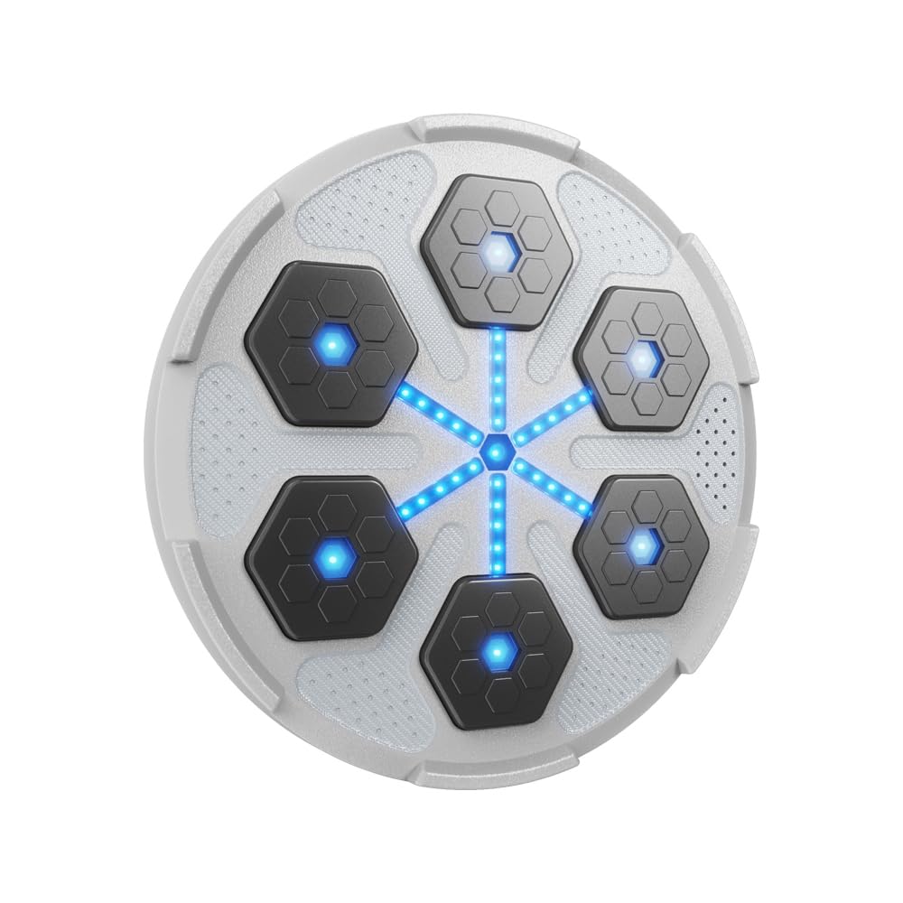 FROYUIO Smart Music Boxing Target with LED Rhythm Feedback Bluetooth Punching Trainer Home Fitness Cardio Workouts Boxing Training Interactive Exercise Equipment (White, NO Boxing Glove)