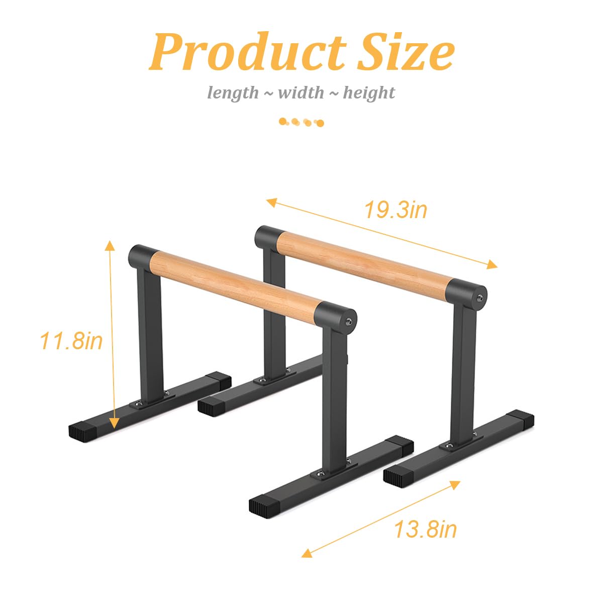 Bounabay 11.8" High Wooden Parallel Bar and Dip Bar with Thick Beech Handles, Push-up Bar, Rock-Free Fitness Equipment for Handstand, L-Sit, Gymnastics, Strength Training Home Gym,440lbs