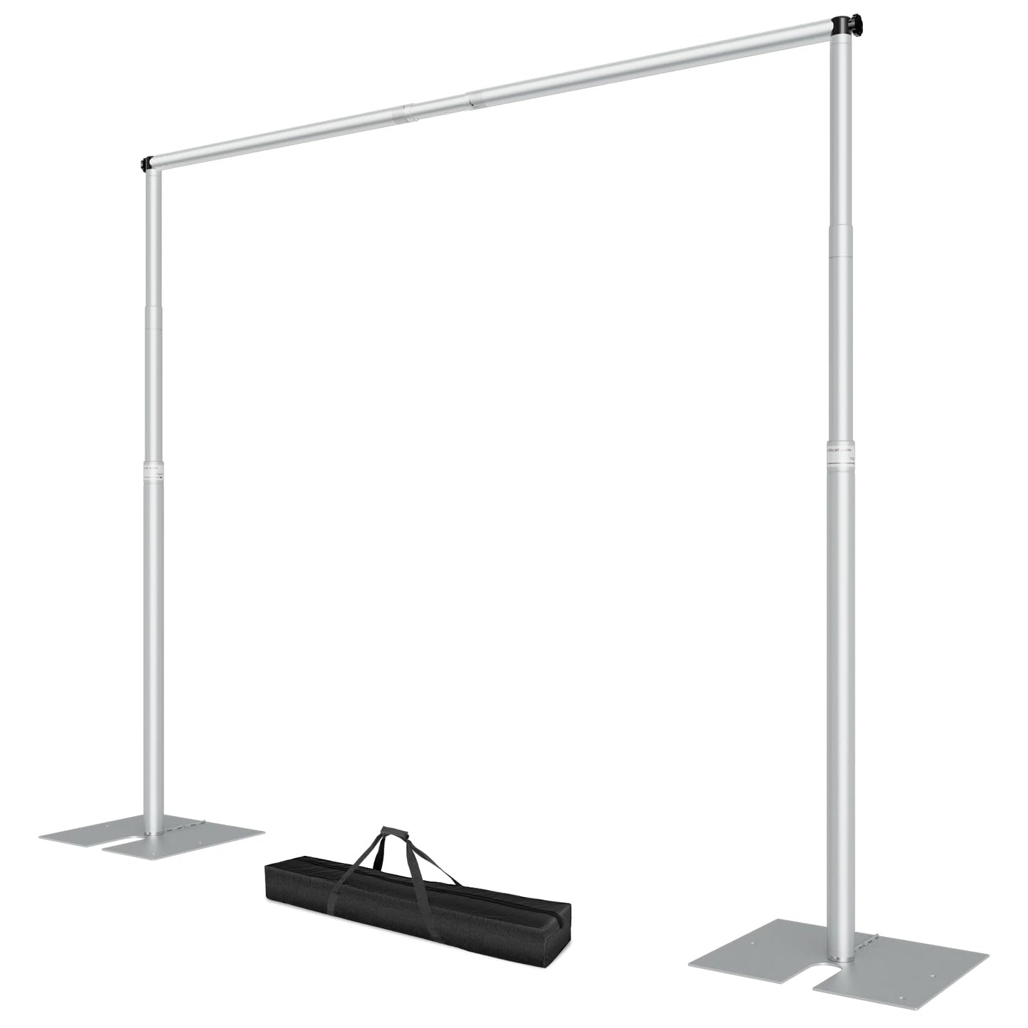 EMART Heavy Duty Backdrop Stand, 10x10Ft Adjustable Pipe and Drape kit with 9.26 LBS Steel Flat Base, Sturdy Metal Diy Photo Background Frame for Parties, Events, Wedding, Photography - Silver