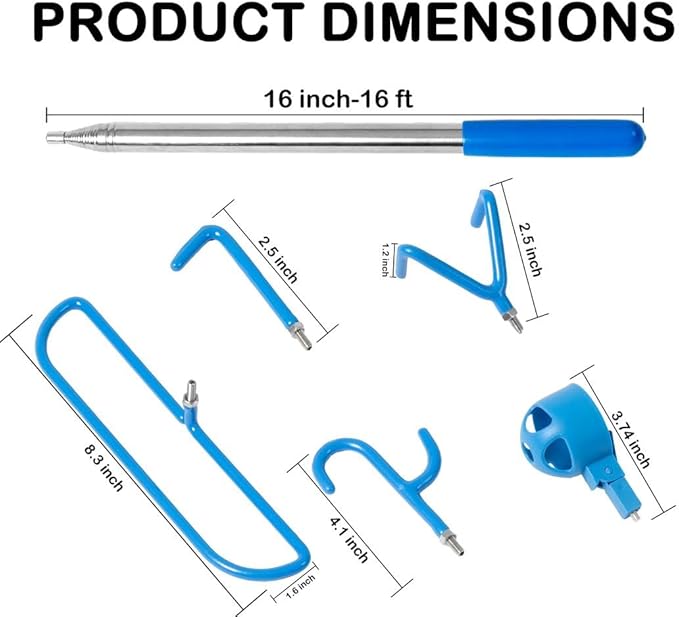 MD 5 in 1 Extendable Disc Golf Retriever. (16FT) Telescopic Disc Golf Retriever Durable Stainless Steel Frame,Multi-Hook Grabber with Carry Bag, Disc Golf Accessories for Tree Bushes & Water.