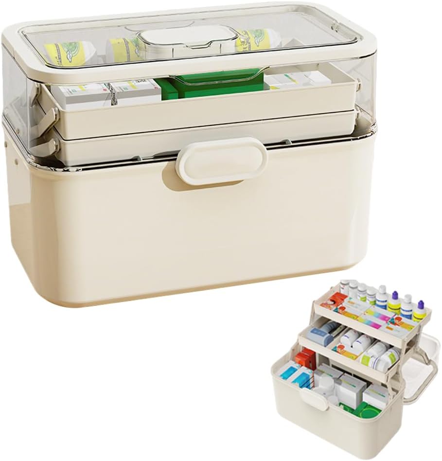 Skiennix Portable 3-Layer Medicine Organizer - Foldable First Aid Box with Removable Small Box | Dustproof & Moisture-Proof (Large)