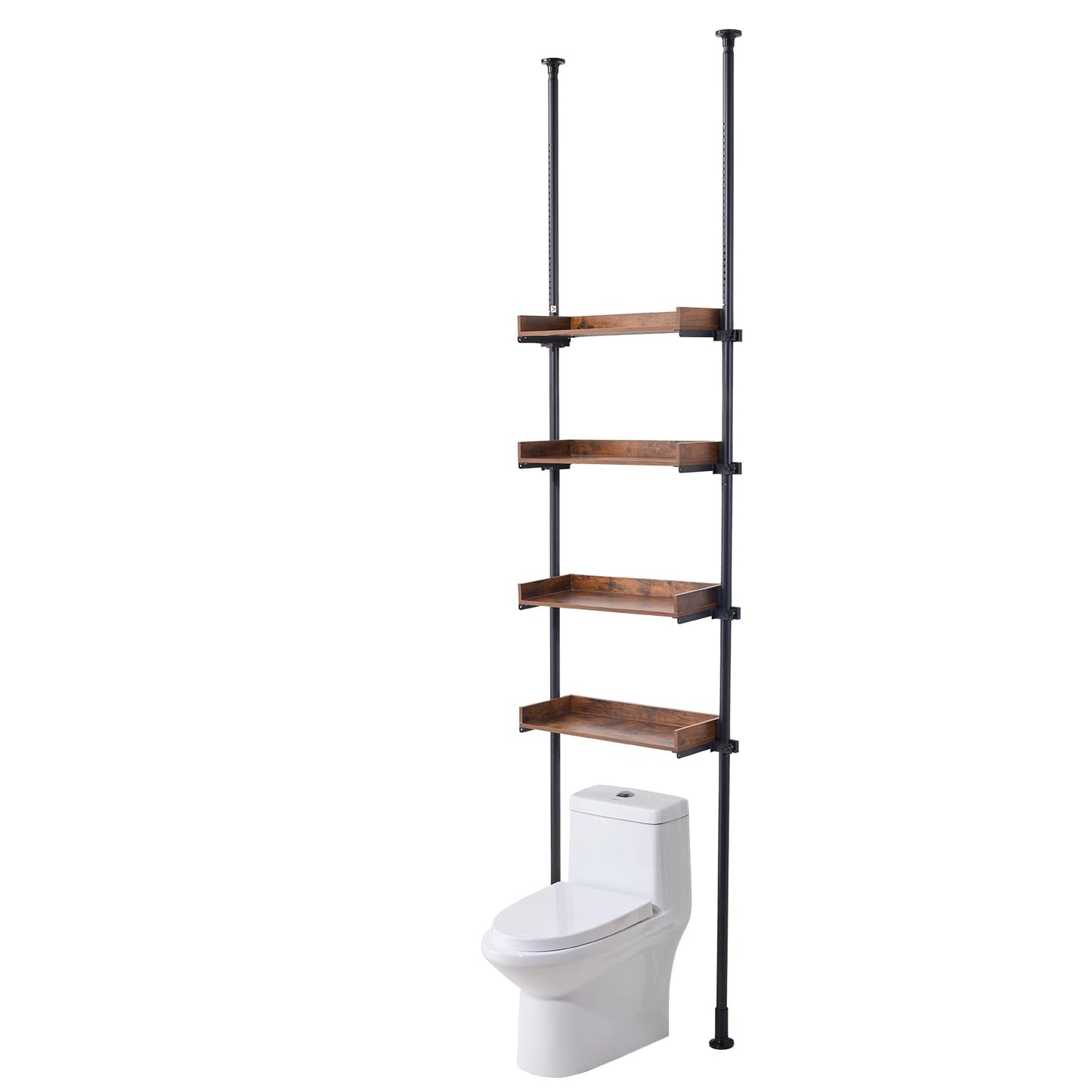 VEVOR Over the Toilet Storage, 4-Tier Adjustable Over Toilet Bathroom Organizer, Low-carbon Steel 53"-132" Tall Storage Shelf Rack, Easy Assembly Laundry Space Saver, for Small Rooms, Fit Most Toilets