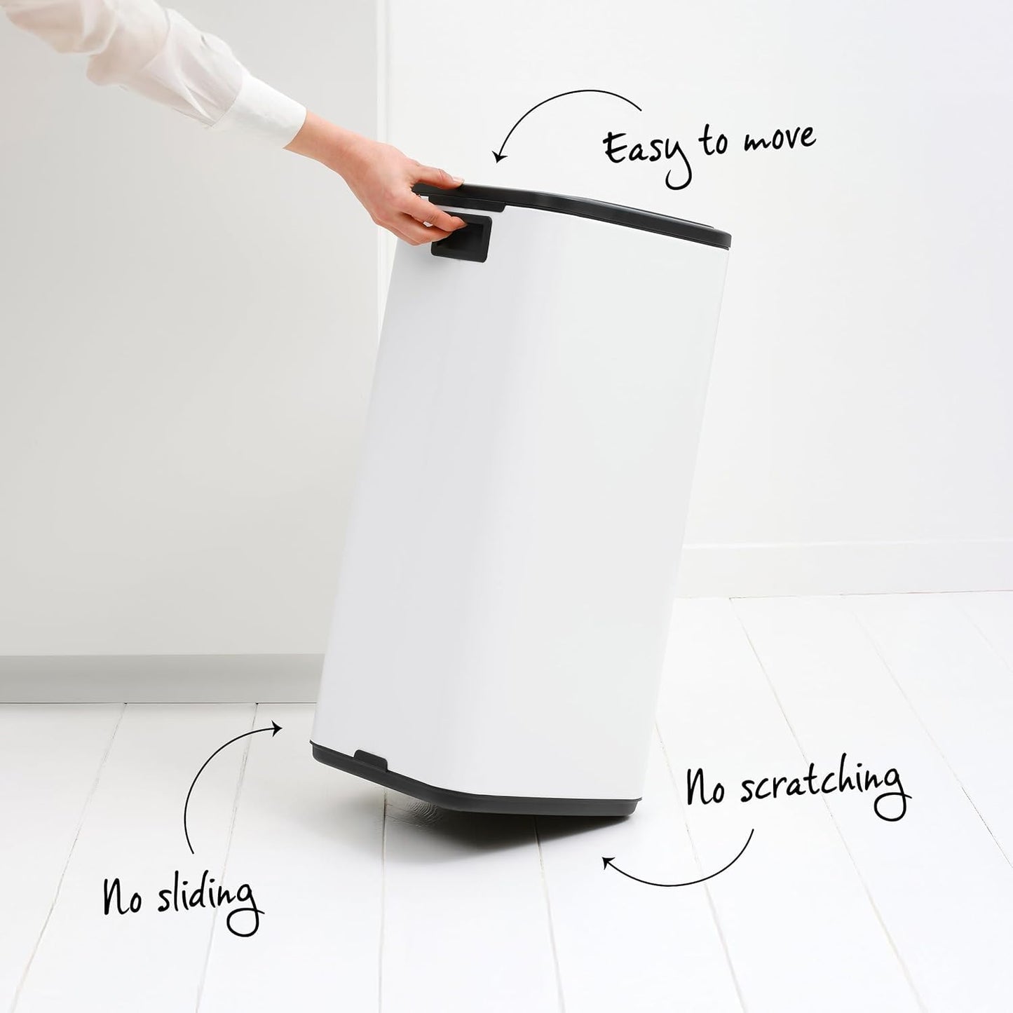 Brabantia Bo Touch Top 8 Gallon Square Trash Can | Matt Steel Fingerprint Proof | Soft-Touch Kitchen Trash Can, Removable Inner Bucket, Non-Slip Base | Sample Trash Bags Included