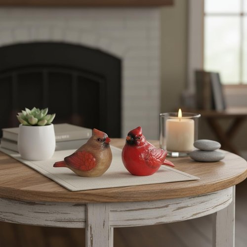 Comfy Hour 3 Red Cardinal Salt and Pepper Shakers - Artisan Crafted Stoneware Kitchen Decor, 2-Count