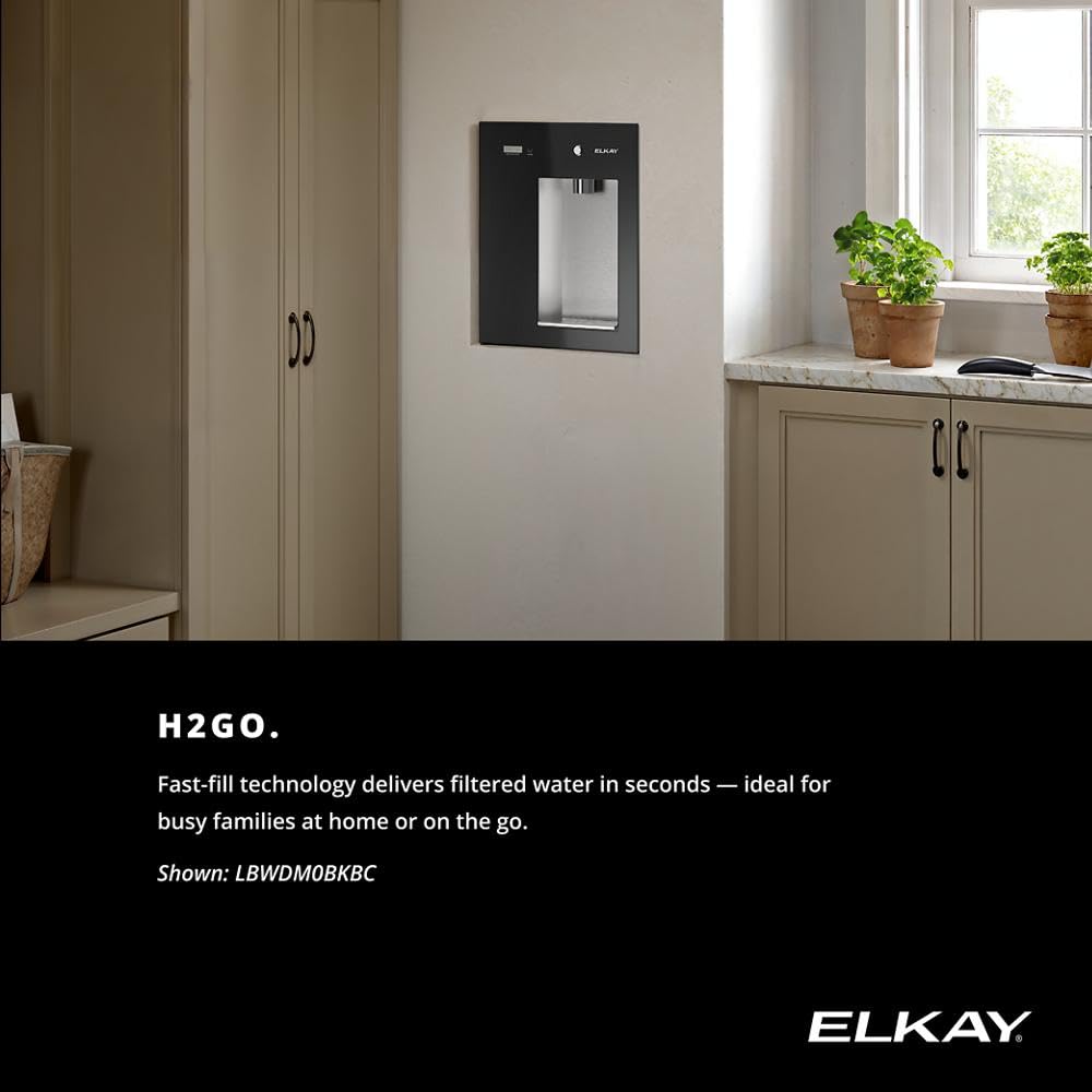 Elkay Liv EZ LBWDM0WHBC Built-in Filtered Wall-Mount Water Dispenser – Battery Powered, NSF Certified, Push Button, Reduces Lead & PFAS, Aspen White, Non-Refrigerated – Ideal for Home