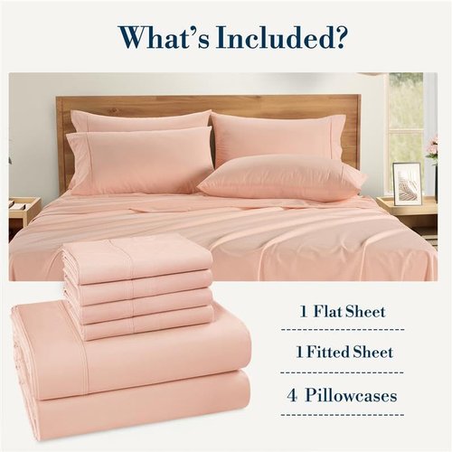 Casa Platino King Size Sheets Set - 100% Cotton Percale 6-Piece Cooling Bedding | Veiled Rose, 15" Deep Pocket