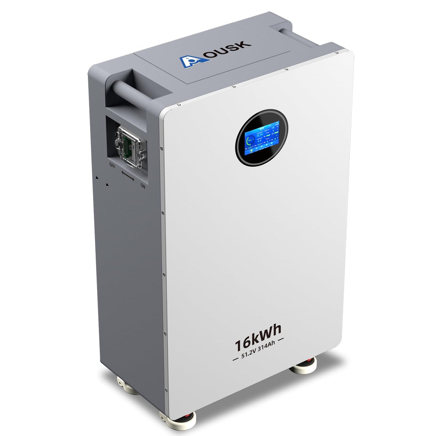 AOUSK 48V 314Ah Lifepo4 16.07kWh Lithium Battery, Build in 200A BMS High Capacity Energy Storage with Breakers, LCD Touchscreen, RS485/CAN/RS232, Ideal for Home Backup, Off-Grid, Solar System