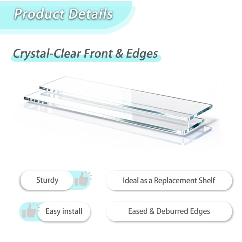 Yunguzi 2 PCS 13 Inch Acrylic Medicine Cabinet Shelves – Clear Replacement Cabinet Shelf for Bathroom, Kitchen, Living Room, Wall-Mounted & Hanging Cabinets