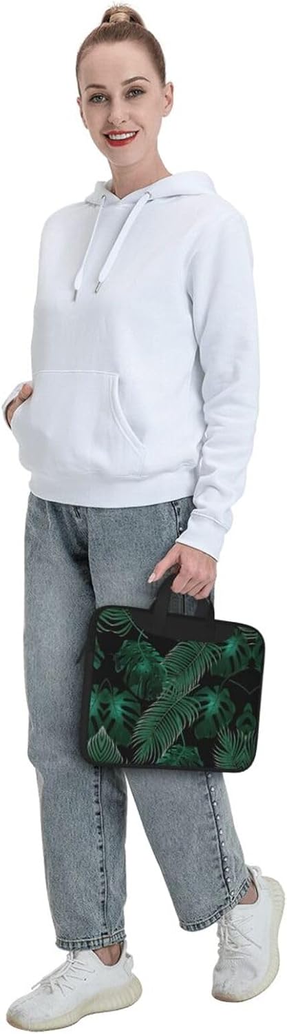 JIPOFD Banana Leaf Green Print Structured Laptop Bag Oxford Cloth Briefcase Padded Shoulder Case with Front Pockets