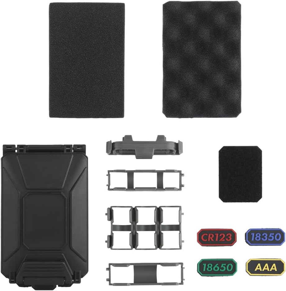 CR123, 18650, 18350,AAA,CR2032 Modular Battery Storage Case with Movable Inserts, MOLLE Rugged Organizer Holder