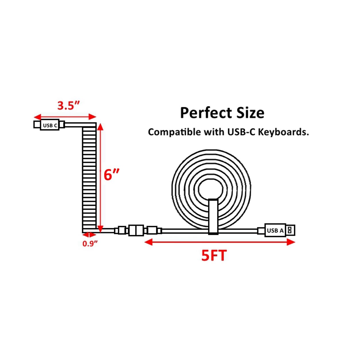 KCSJXF 5FT Reverse Coiled USB-C Keyboard Cable, Double-Sleeved Mechanical Keyboard Cable with Detachable Metal Aviator