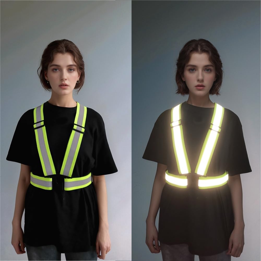 IDOU Pro Version 2.0 IN High Visibility Reflective Safety Strap | Adjustable Elastic Hi Vis Reflective Vest for Construction, Running, Cycling | Men & Women's Yellow Work Vest Plus/M