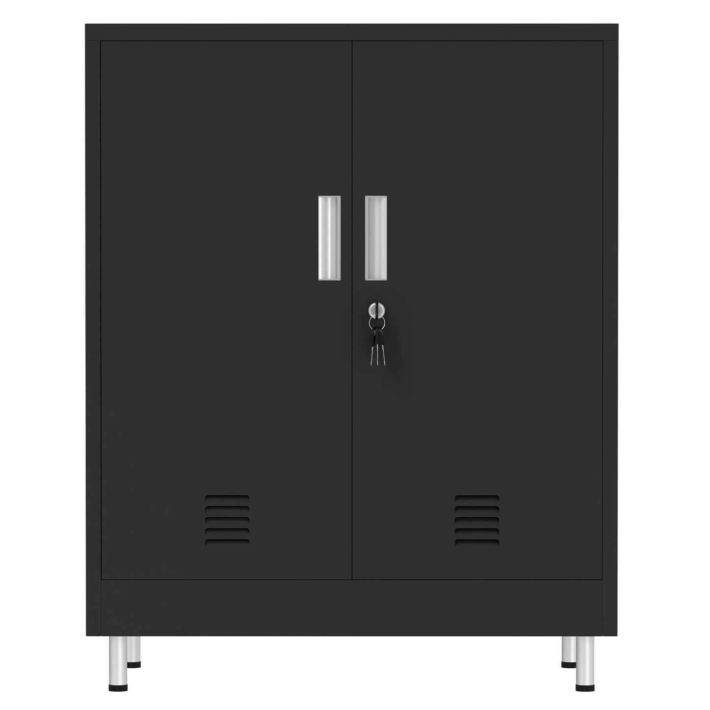 JINGUR Metal Storage Cabinet with Locking Doors and 2 Adjustable Shelves, Lockable Storage Cabinet for Home Office Garage Pantry Living Room (Black)