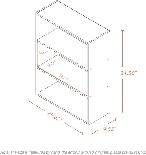 NELYÉ Basic Open Shelf Bookcase - 3-Tier Wooden Cube Storage Shelves in White