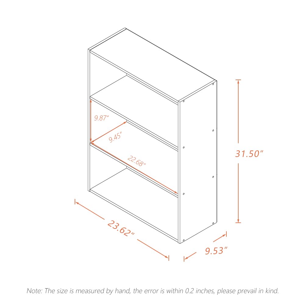 NELYE Basic Open Shelf Bookcase - 3-Tier Wooden Cube Storage Shelves Split Bookshelf, Oak