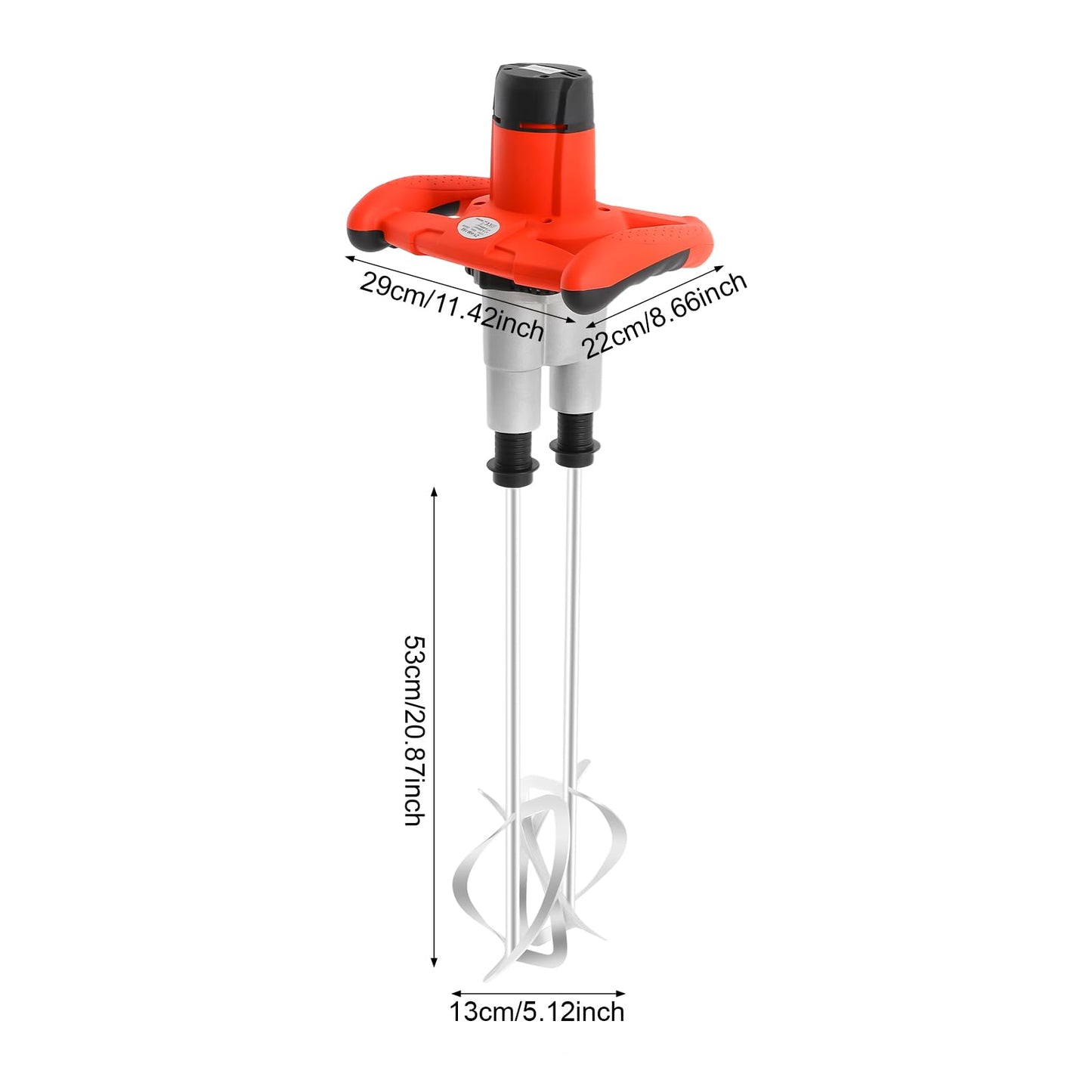 Double Paddle Concrete Mixer with 2 Carbon Brushes,6 Speeds Adjustable Paint and Mortar Stirrer,﻿2800W Eletric Hand-held Mud Cement Mixer for Bitumen Grout, Plaster, Thinset (Red)