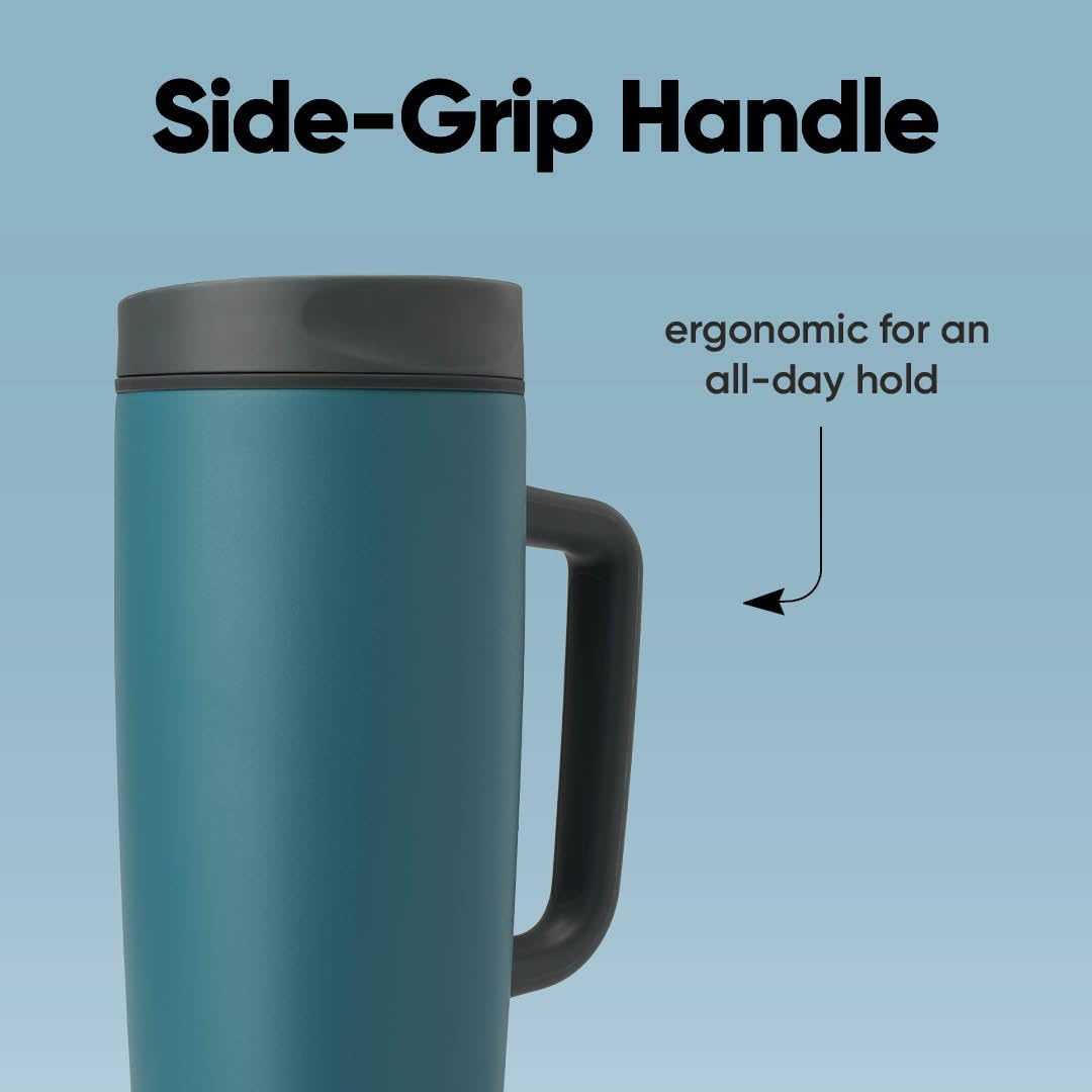 Owala SmoothSip Slider Travel Mug - 24 oz Stainless Steel Insulated Design | 100% Leak Proof & BPA Free