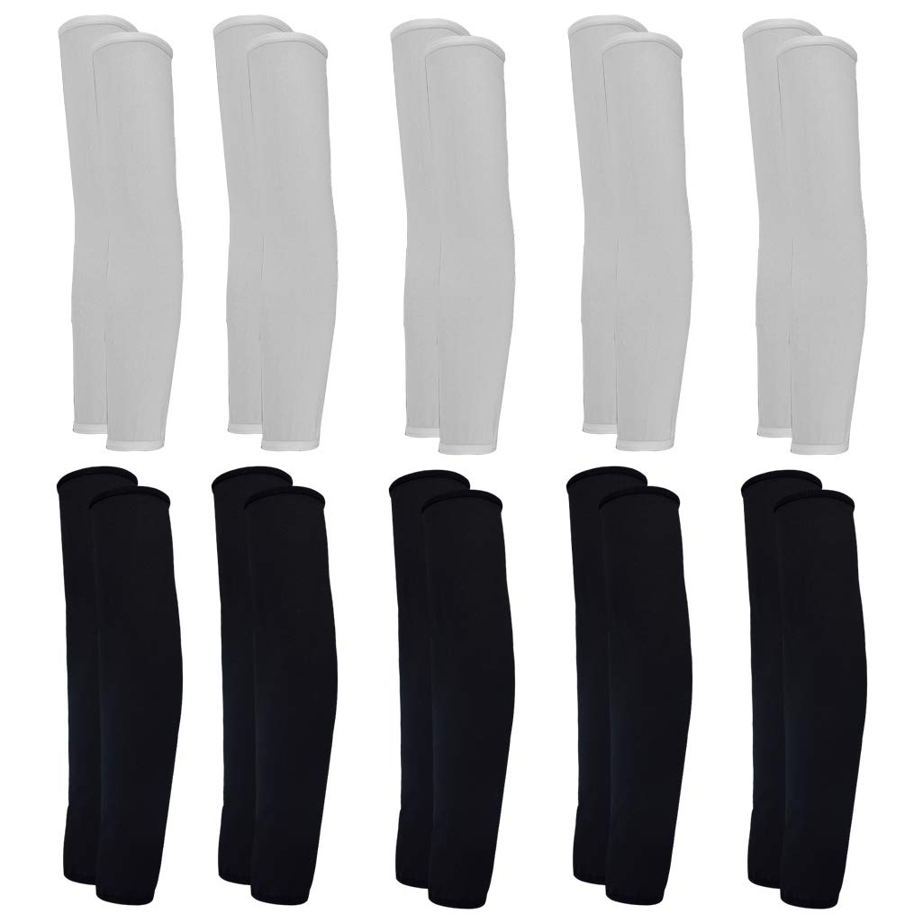 10 Pairs Unisex Arm Sleeves, Arm Sleeves UV Sun Protection Cooling Sleeves for Women Youth Arm Cover Sleeves for Boys Girls Bike Riding Baseball Basketball Running Outdoors Activities, Black and White