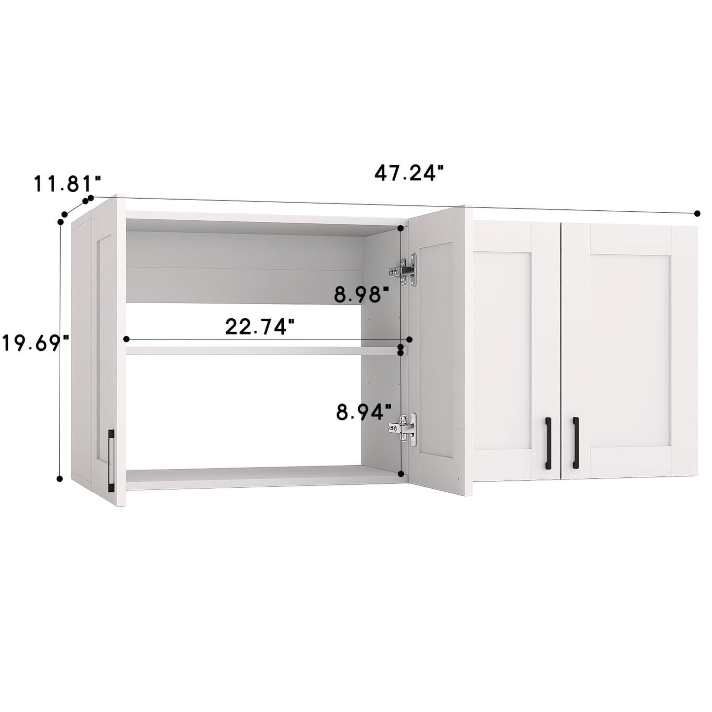 White Laundry Room Cabinets and Storage with 4 Doors and Utility Adjustable Shelf，Gabinetes Para Cocina Cupboard Kitchen Organizers and Storage Pantry Wall Mounted 12.4"D x 47.2"W x 19.7"H
