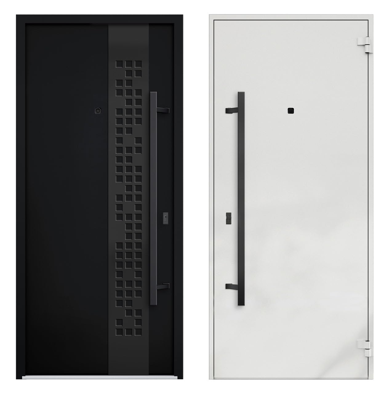 VDOMDOORS Front Exterior Prehung Steel Door/Deux 6078 Black Enamel/Side Exterior Window Sidelite/Entry Metal Modern Painted W36+12" x H80 Right Hand Inswing