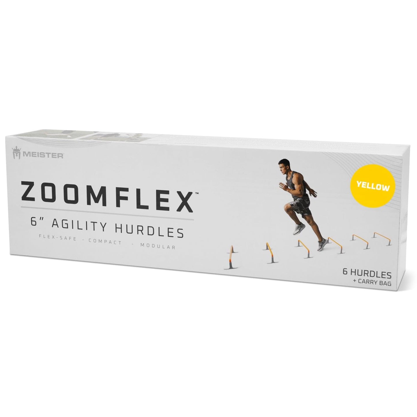Meister ZoomFlex Agility Hurdles w/Carry Bag - Flex-Safe Modular Speed Training - 6" Electric Yellow - 6 Pack
