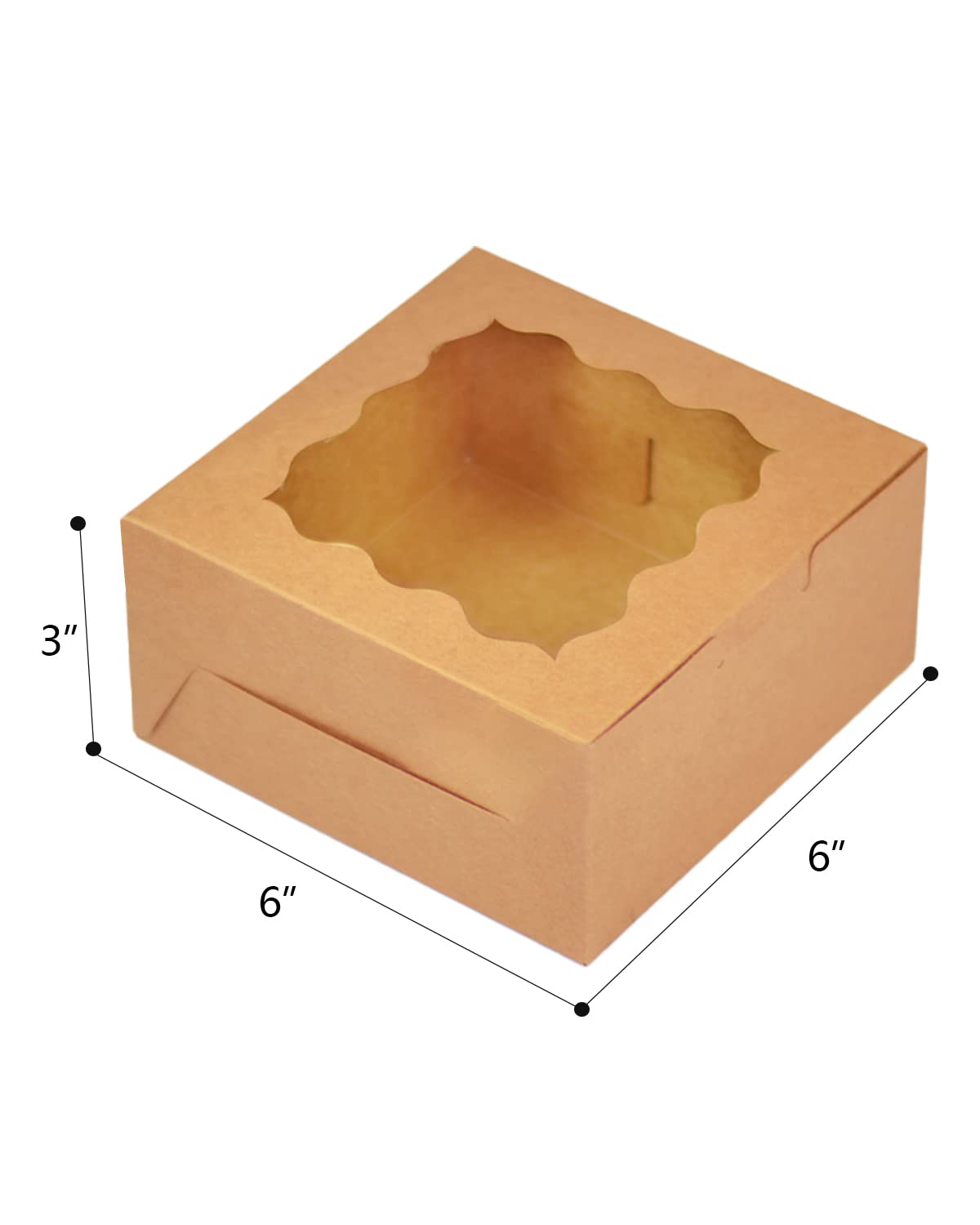 Bakepacker Brown 30-Packs Bakery Boxes with Window 6x6x3 inches Thick & Sturdy Macaroon Pastry Boxes Cookie Boxes for Bakerys