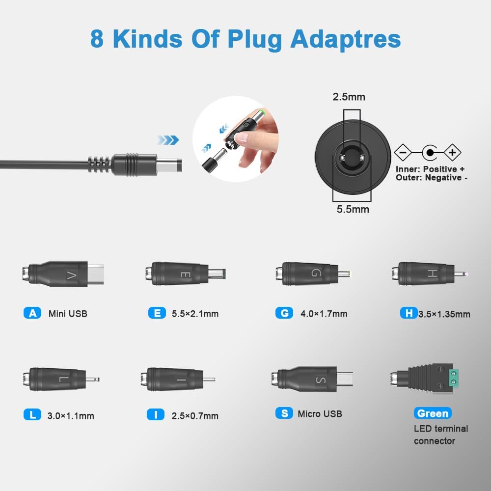 ZYHKJYL 6V 2A 6V 2A 1.8A 1.5A 1A 0.5A 8 3.2ft DC/AC Power Supply Adapter Universal Power Adaptor with DC Tips for Baby