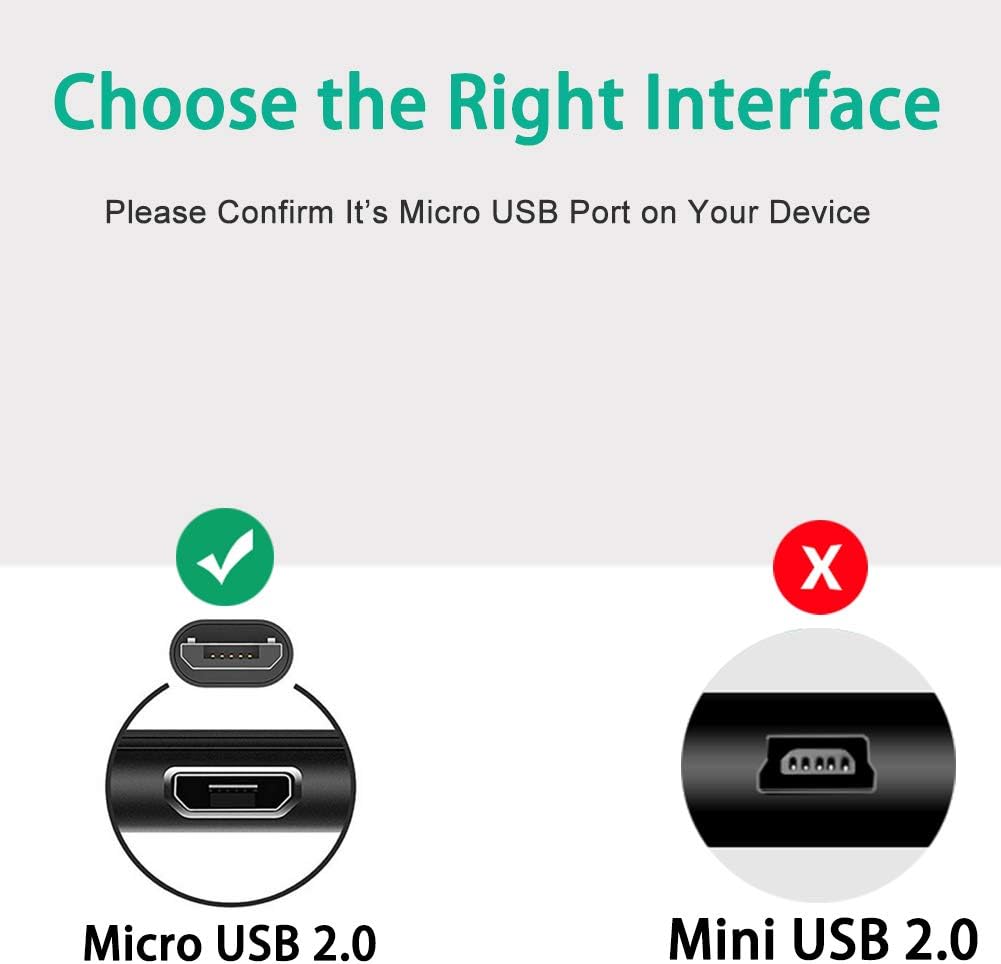 SCOVEE Cable,2-Pack Bank,Chromecast,PS4 Short Micro USB USB A Male to Micro B Android Phone Charger for Fire Stick,Roku